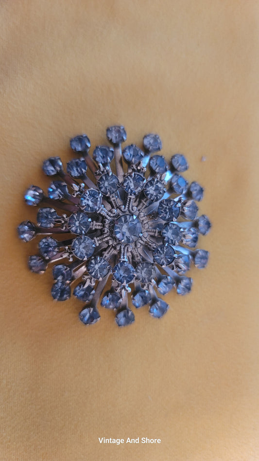 Stunning Blue Vintage 50s Rhinestone Snowflake