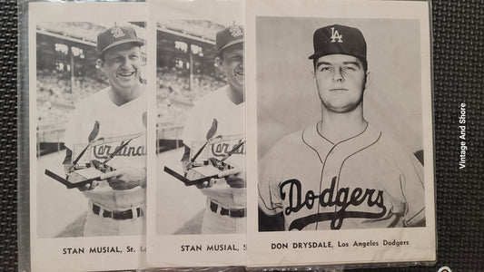 1961 Don Drysdale, (2) Stan Musial, 5x7 card sets