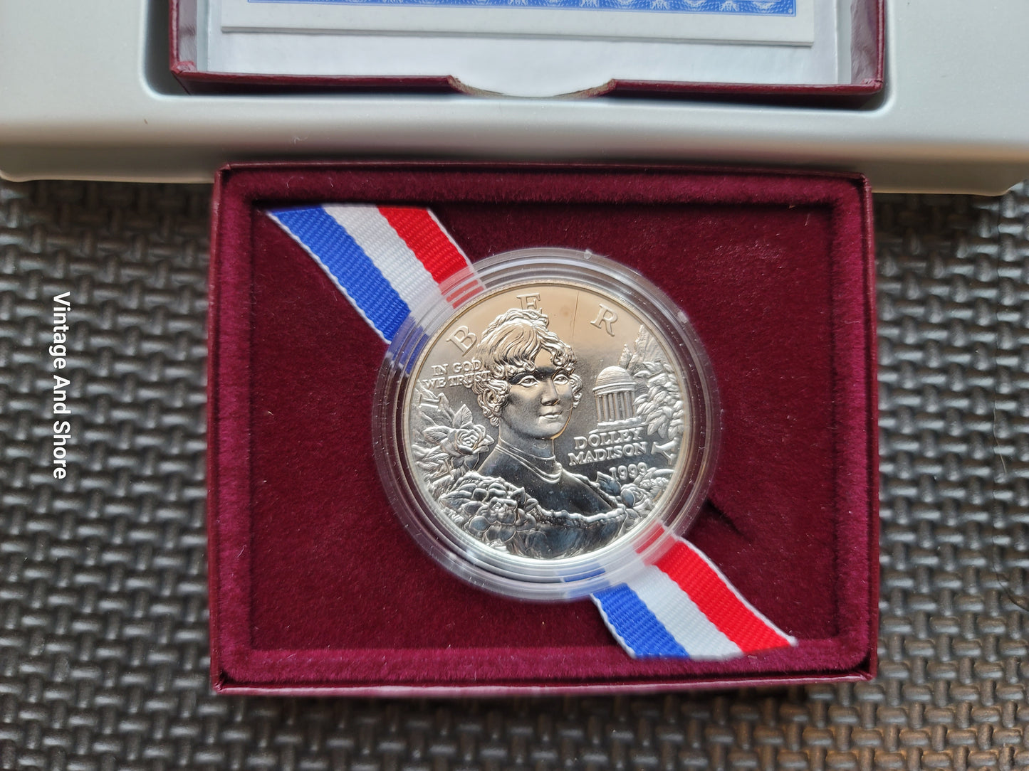 US Mint Commemorative Dolly Madison Silver Dollar Coin.